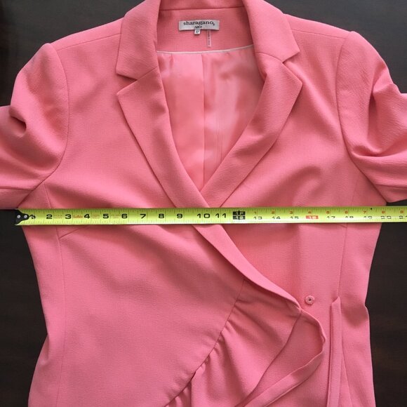 Sharagano Noir Peach Ruffle Wrap Crepe Blazer Suit Jacket 12 V Neck Work - Picture 6 of 11